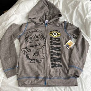 NEW Grey Minions Zippered Sweater With Hood kids large